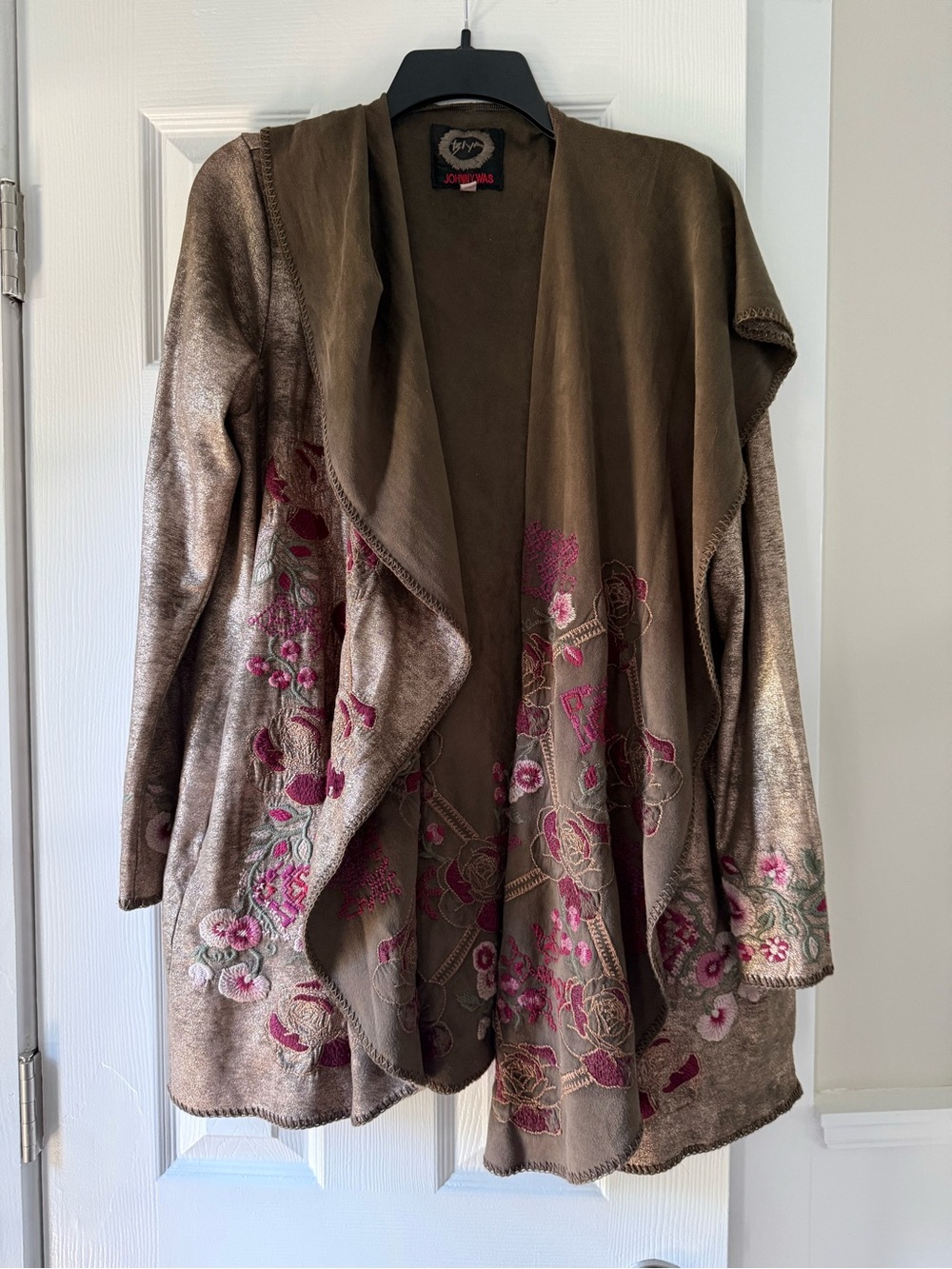 Johnny Was Biya Metallic Gold Open Cardigan Embroidered Jacket EC1